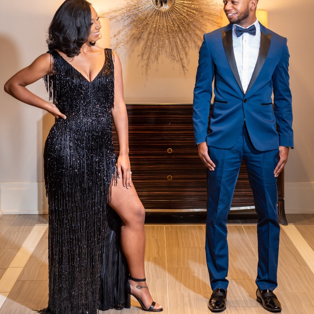 Primavera 3031 fringe beaded gown